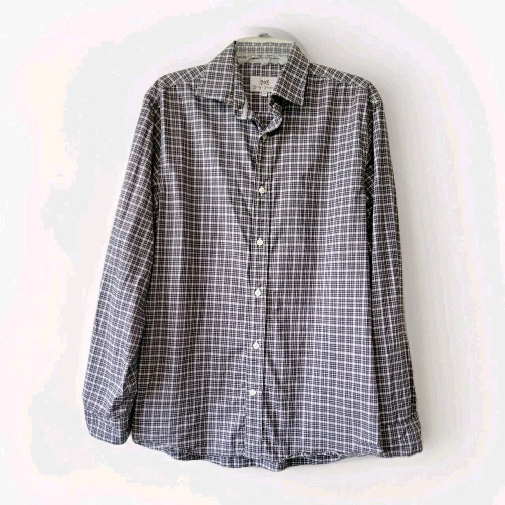 Hickey Freeman Button Shirt Mens Medium Blue White Check 100% Cotton
